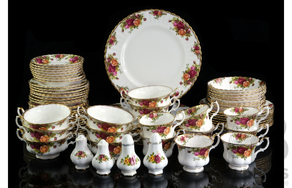 Vintage Royal Albert Bone China 76 Piece Old Country Roses Dinner Service for Eight