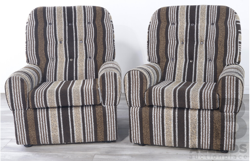 Retro Pair of Brown Stripe Armchairs