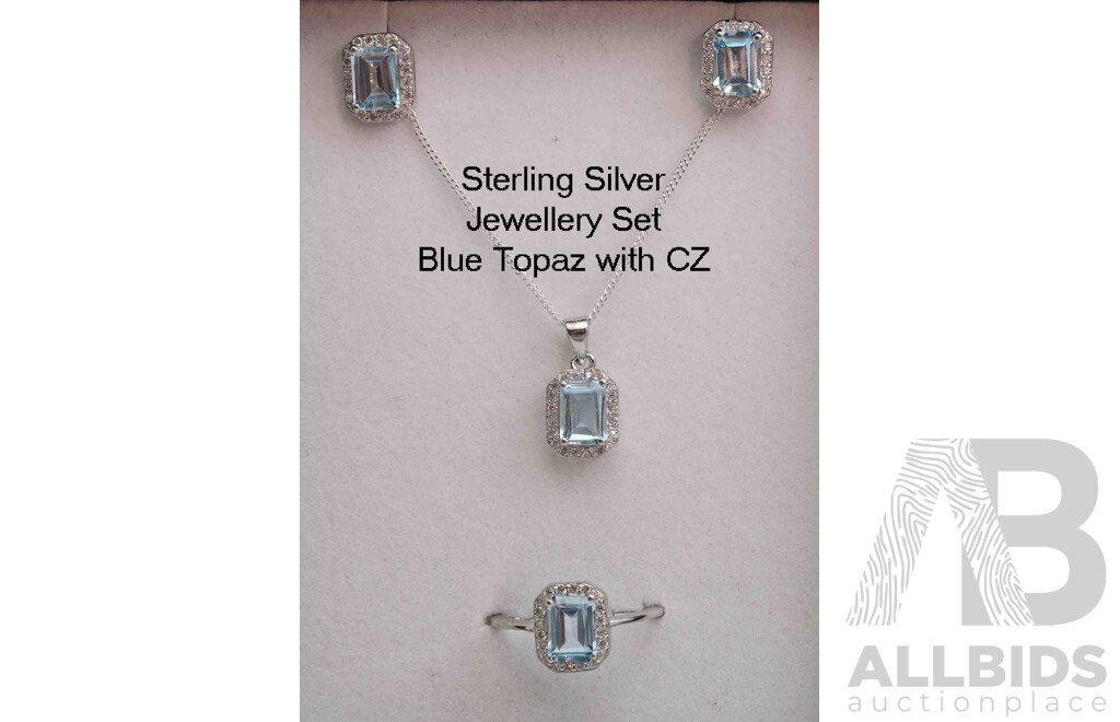 Sterling Silver Suite of Pendant-Ring-Earrings