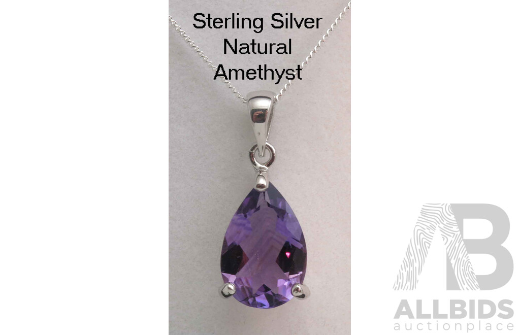 Sterling Silver Pendant - Natural Amethyst