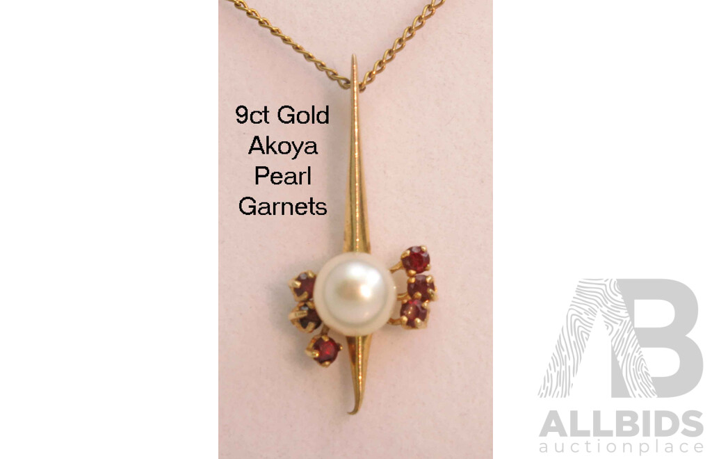 9ct Gold Pearl & Garnet Pendant