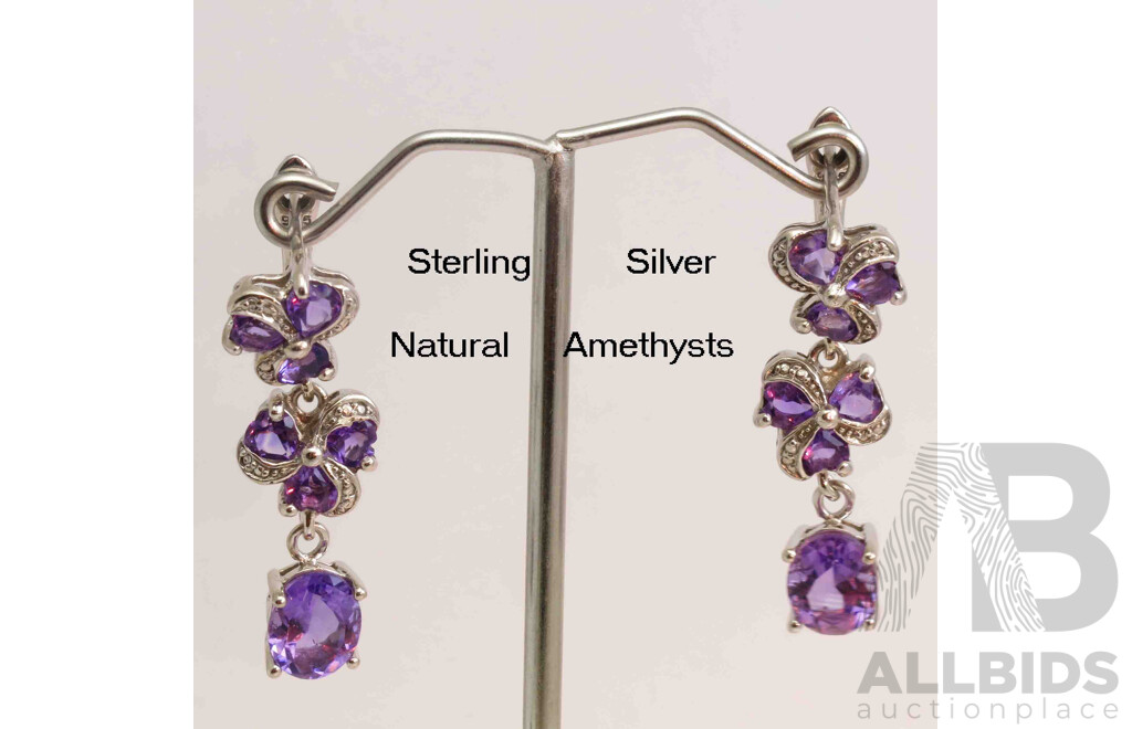Sterling Silver Natural Amethyst Drop Earrings
