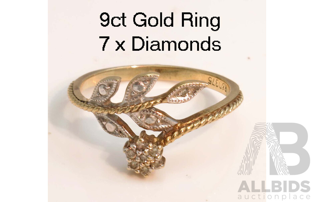 9ct Gold Diamond-set Leaf & Cluster Ring