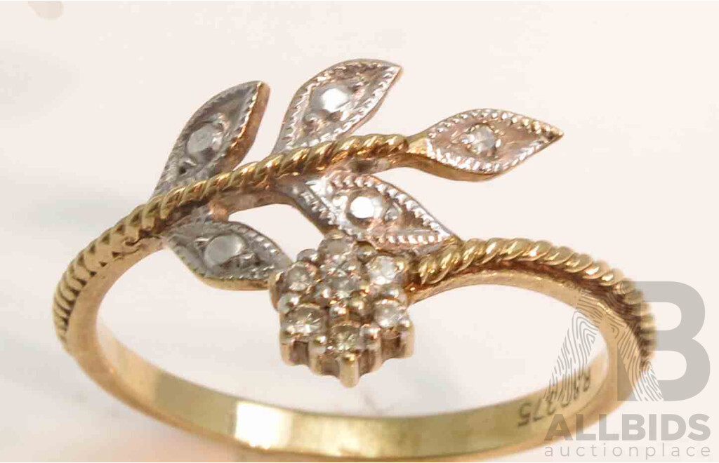 9ct Gold Diamond-set Leaf & Cluster Ring
