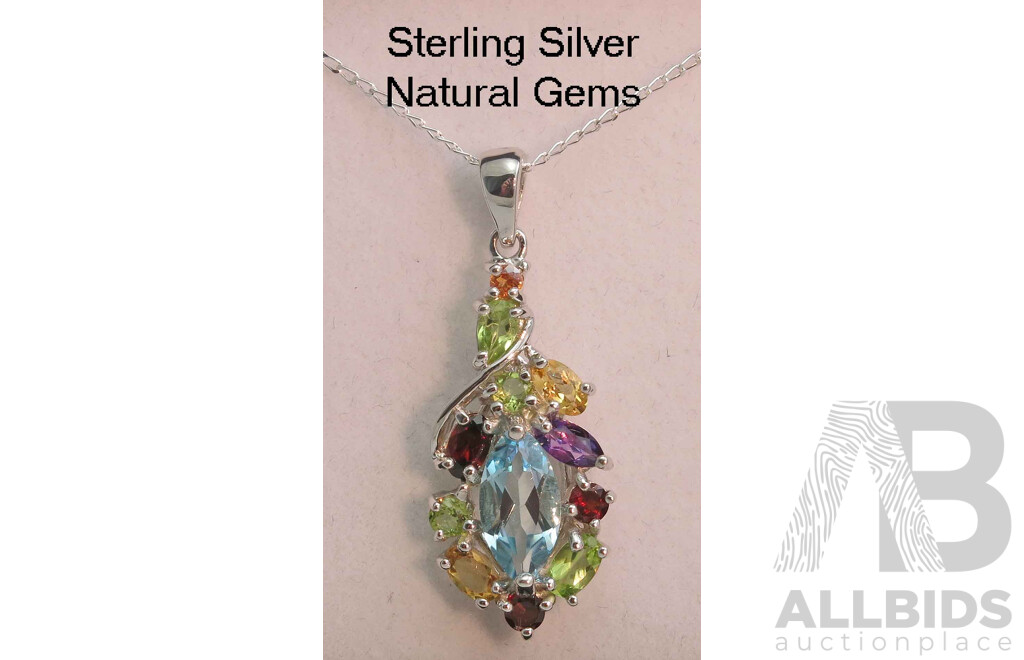 Sterling Silver Pendant - natural facetted gems