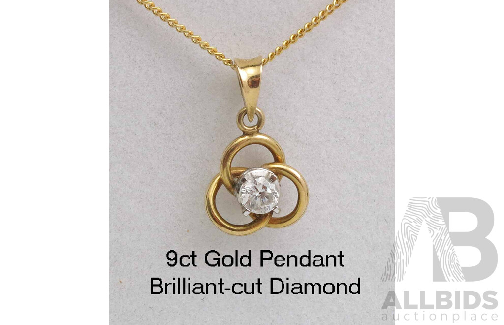 14ct Gold Round Brilliant-cut Diamond Pendant