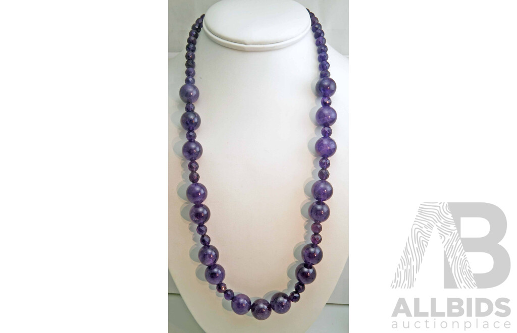 Long Necklace of Natural Amethyst Beads
