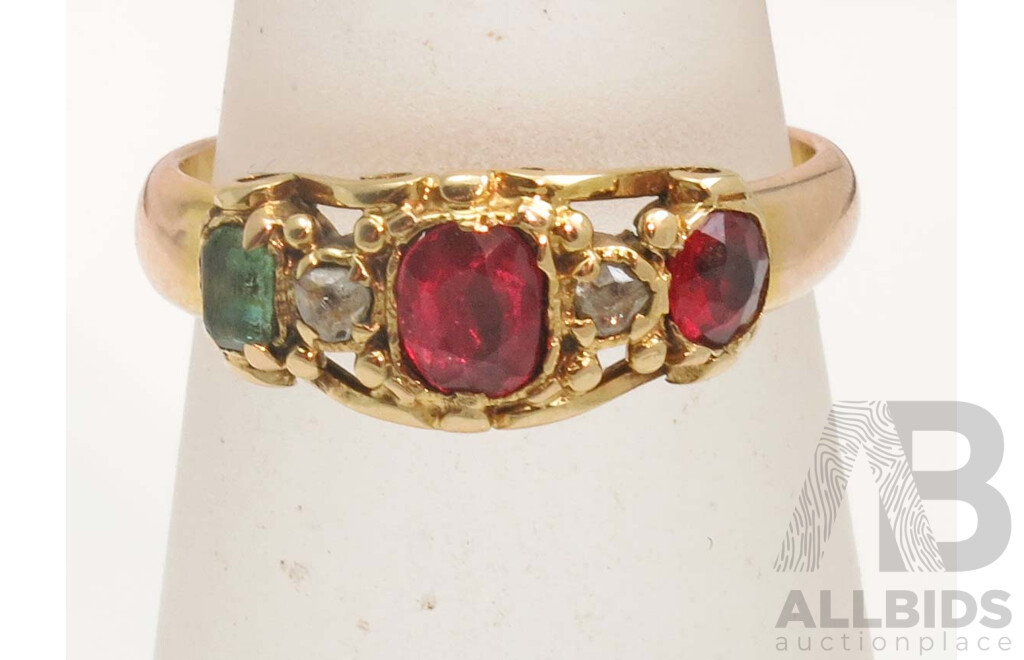 Antique 18ct Gold Ring - Gems and Rose-cut Diamonds