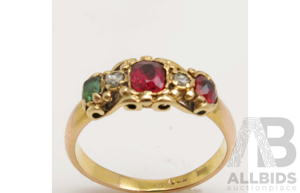 Antique 18ct Gold Ring - Gems and Rose-cut Diamonds
