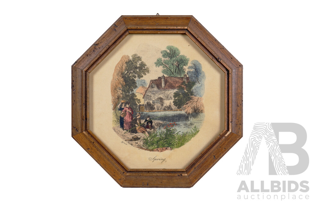 Four Framed Hand-Coloured Engravings After B. Foster - Summer, Autumn, Winter & Spring