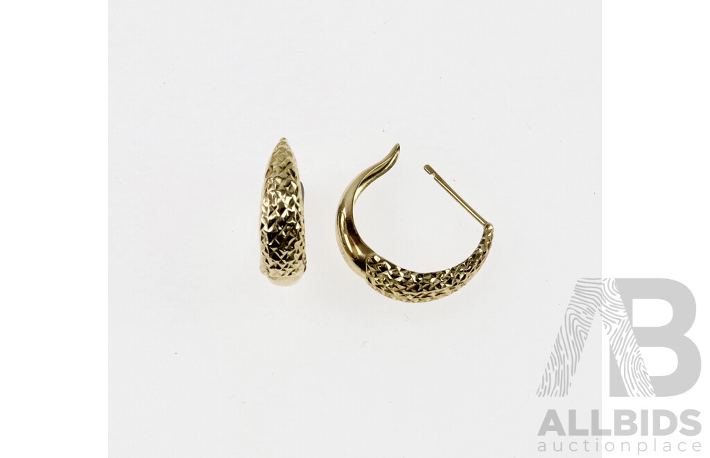 9ct Yellow Gold Diamond Cut Hoop Earrings (17mm), 1.39 Grams, Hallmarked 375