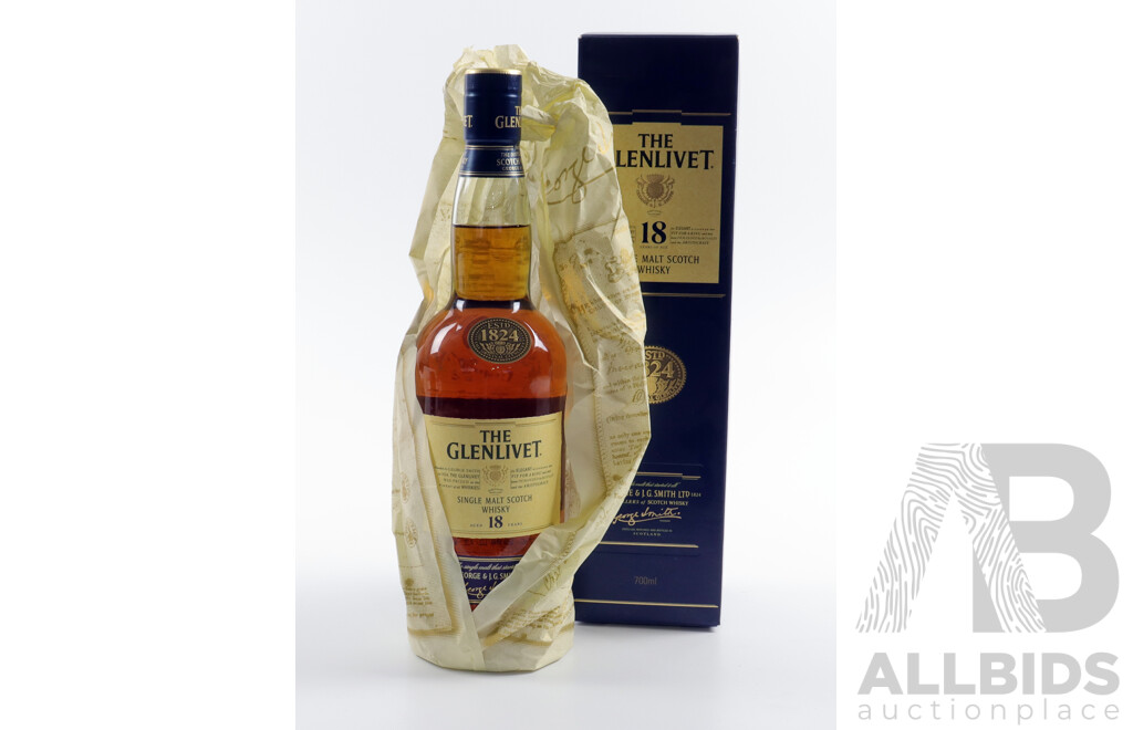 The Glenlivet Single Malt 18 Years Old Scotch Whisky, 700ml Bottle in Original Box