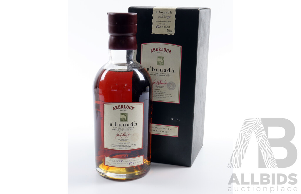 Aberlour A'Bundah Non Chill Filtered Single Speyside Malt Scotch Whisky, 700ml Bottle in Original Box