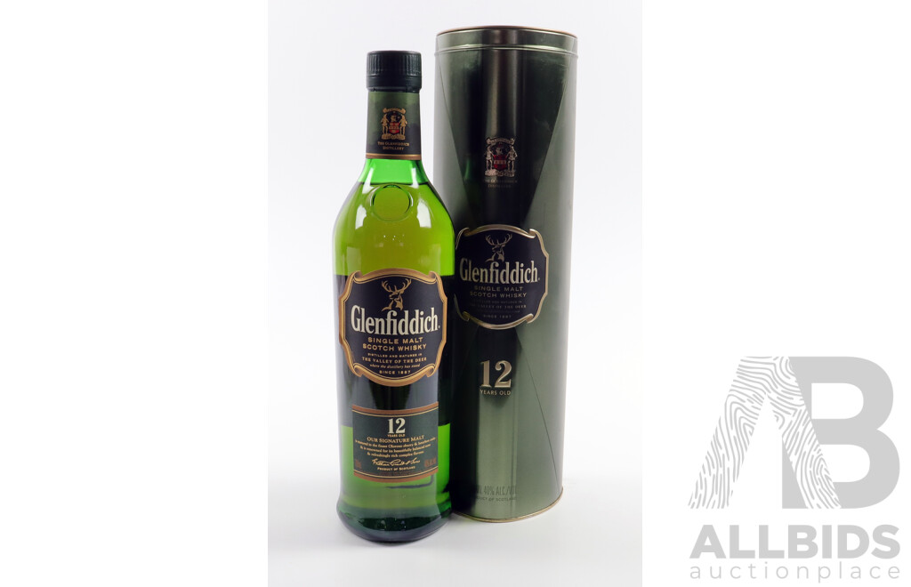 Glenfiddich Single Malt 12 Years Old Scotch Whisky, 700ml Bottle in Original Tin