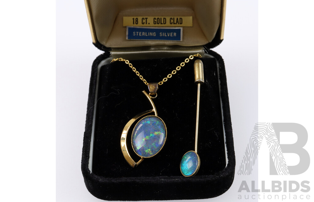 Sterling Silver 18ct Gold Clad Australian Opal Triplet Pendant and Pin Brooch