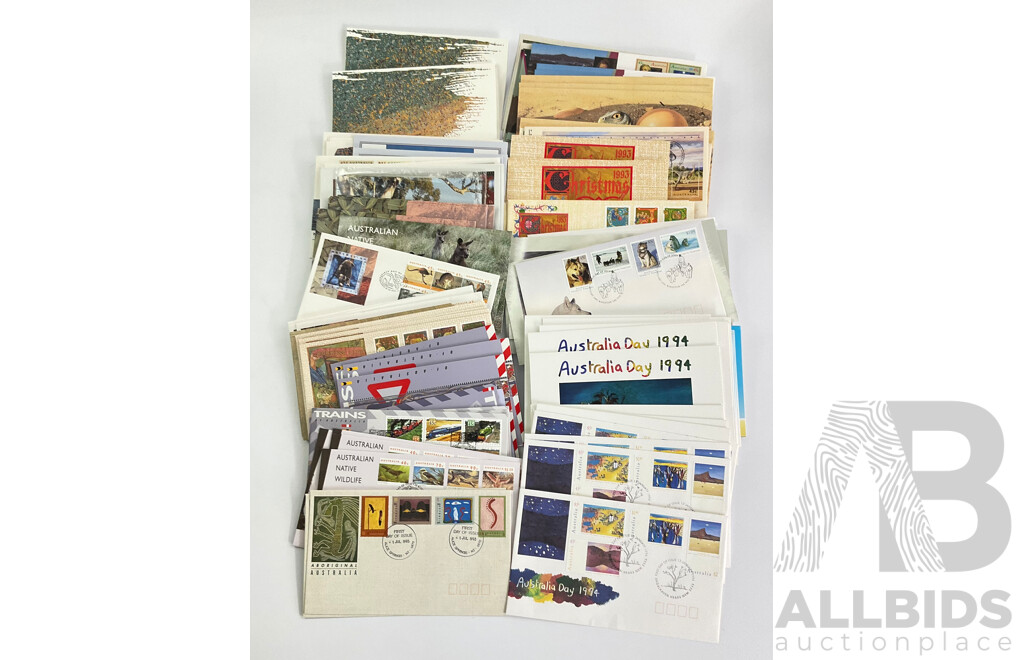 Collection of Australian 1993-94-95 Stamp Packs, First Day Covers and PNCs Including 1993 Dreamings, 1994 Last Huskies, 1994 Bunyips, 1995 Australia Day and More