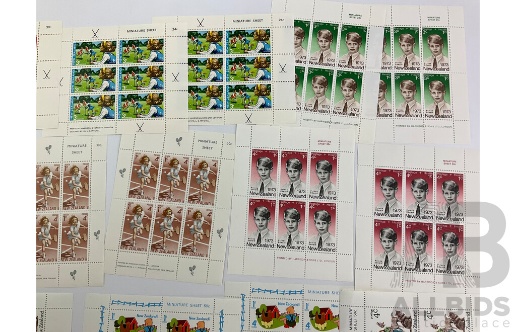 Collection New Zealand Stamp Mini Sheets, Health 1972, 1973, 1974, 1975 - 16 Sheets