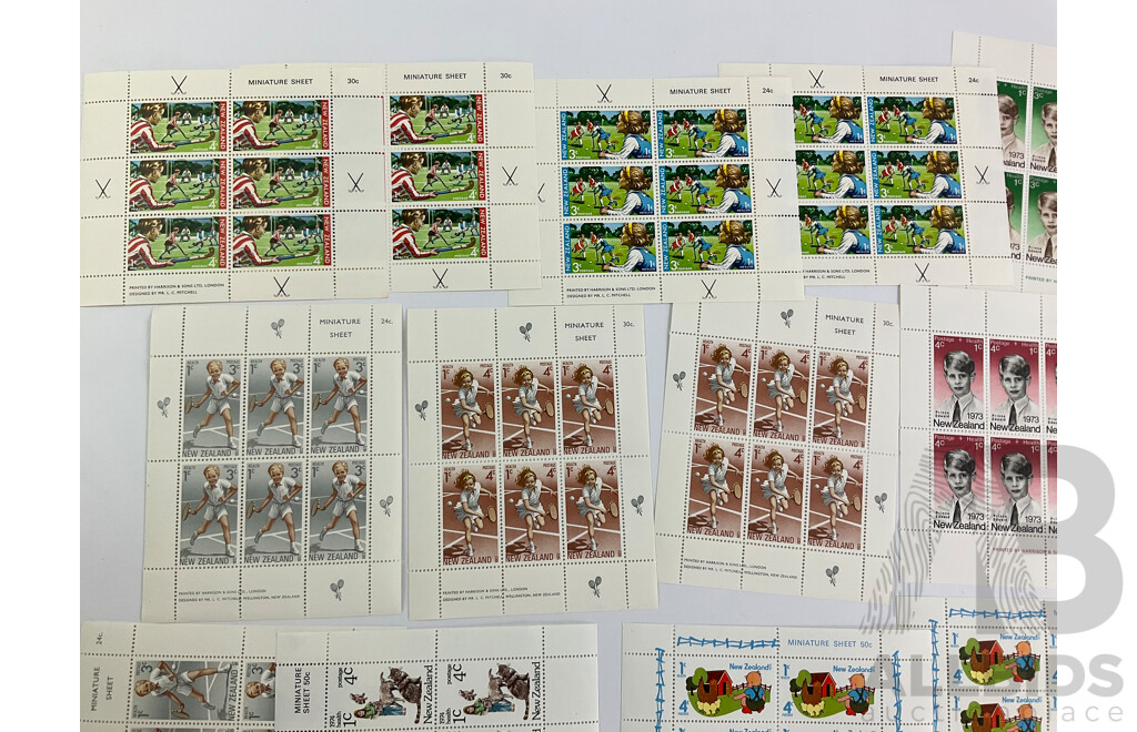 Collection New Zealand Stamp Mini Sheets, Health 1972, 1973, 1974, 1975 - 16 Sheets