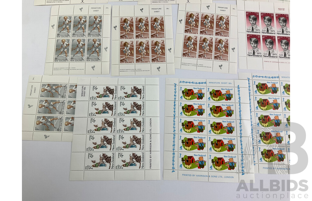 Collection New Zealand Stamp Mini Sheets, Health 1972, 1973, 1974, 1975 - 16 Sheets