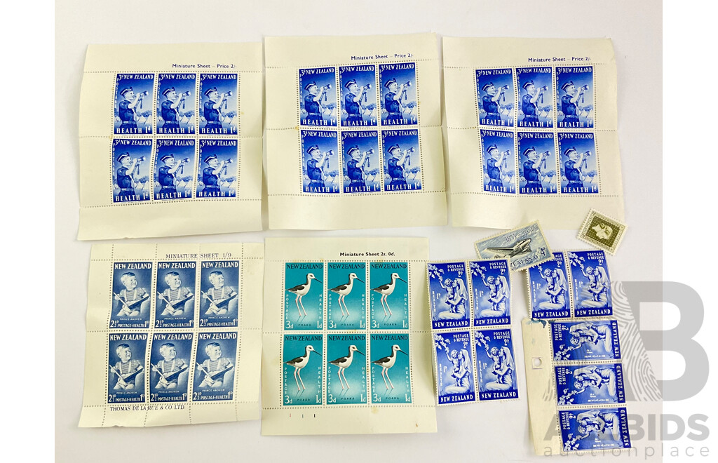 Collection of New Zealand Predecimal Stamps, Blocks and Mini Sheets