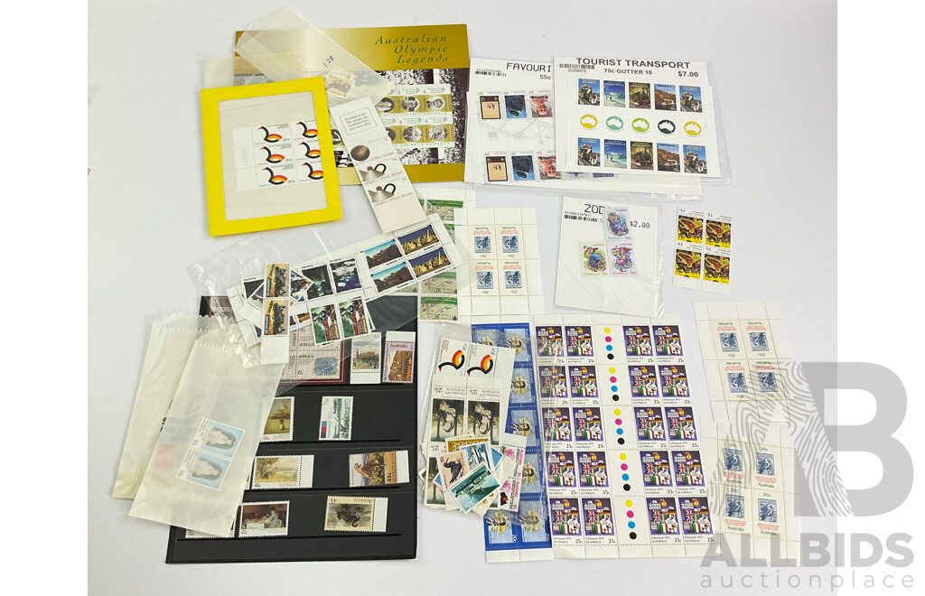 Collection of Australian Mint Stamps, Stamp Packs and Blocks, Examples From Various Years