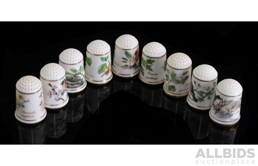 Collection Limited Edition Porcelain Thimbles by Franklin Porcelain in the Garden Birds Series with Some Booklets