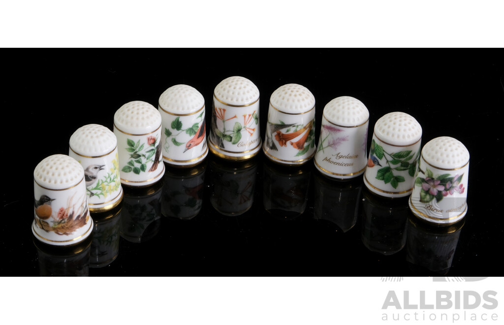 Collection Limited Edition Porcelain Thimbles by Franklin Porcelain in the Garden Birds Series with Some Booklets