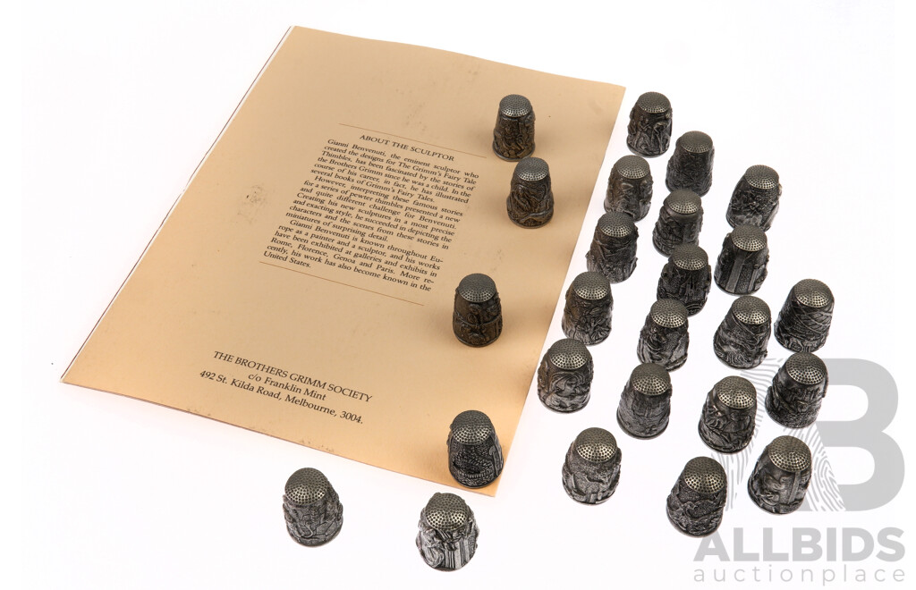 Collection  Pewter Thimbles by Franklin Mint for the Brothers Grimm Society of Kassel with Booklets
