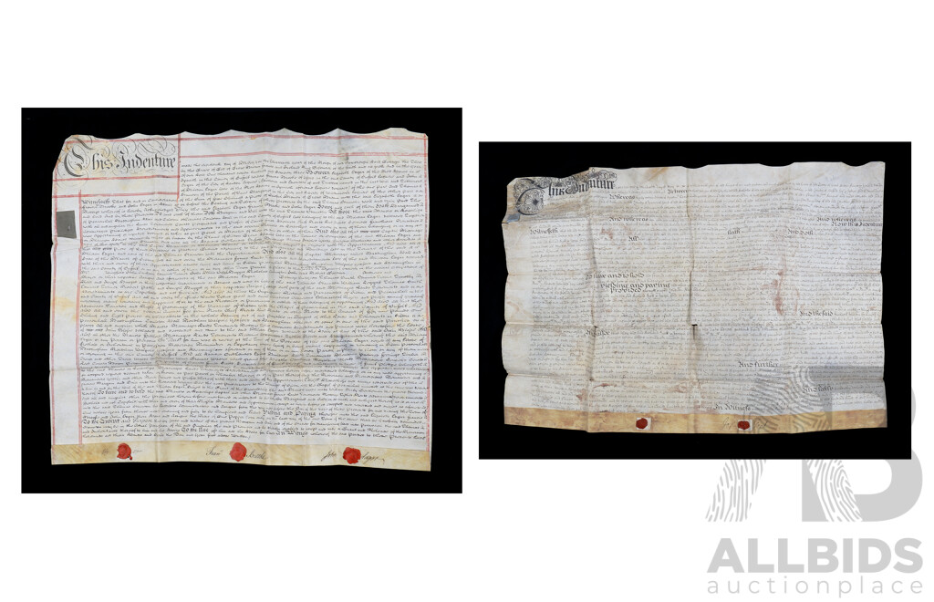 Two 18th Century Indentures on Vellum with Wax Seals, Dated 1708 & 1773