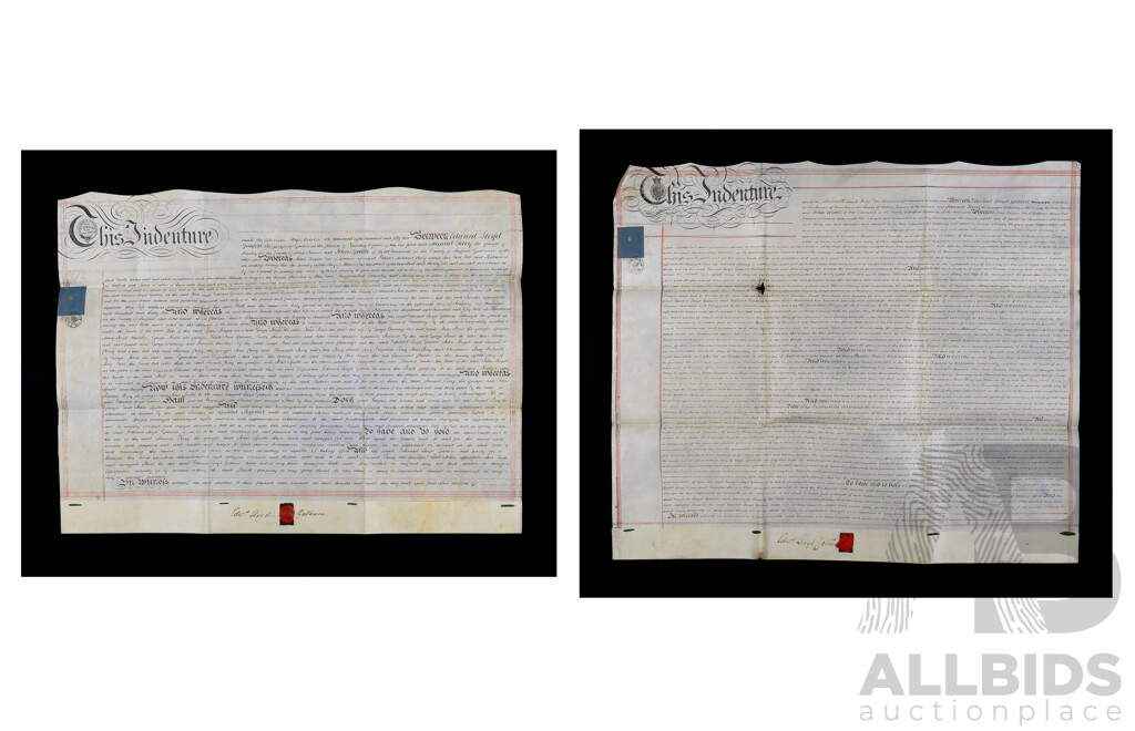 Two 19th Century Indentures on Parchment with Wax Seals, Dated 1852 & 1853