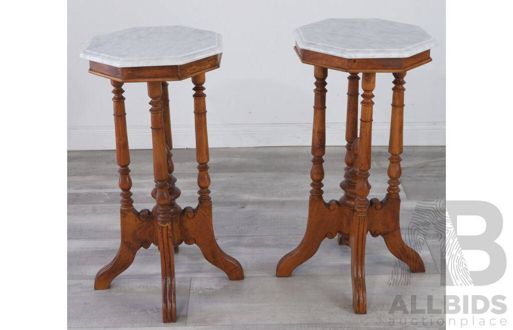 Pair of Antique Style Occasional Tables with Marble Top