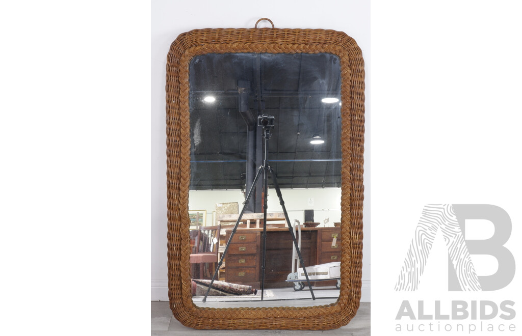 Large Woven Cane Wall Mirror