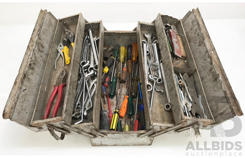 Metal Cantilever Tool Box with Various Tools