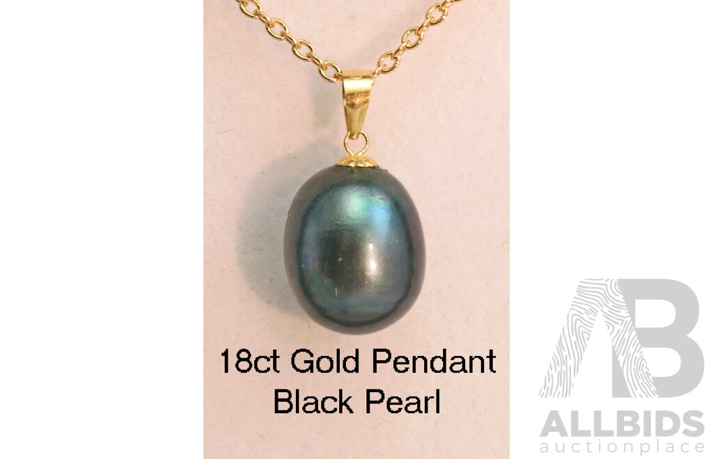 18ct Gold Pendant - Black Freshwater Pearl