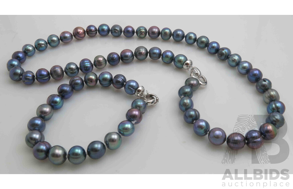 Peacock Black Freshwater Pearl Necklace & Bracelet Set