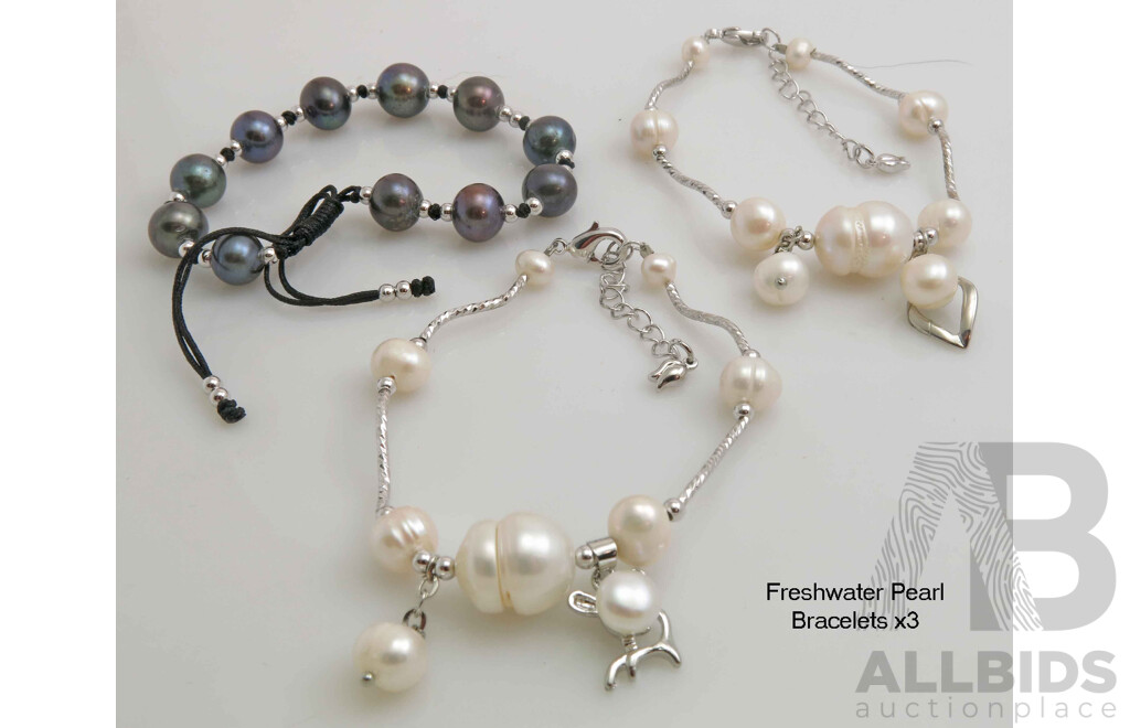 Collection of 3 Freshwater Pearl Bracelets