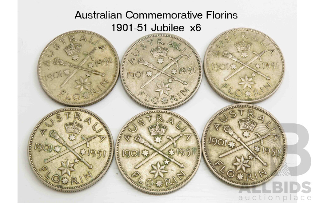 Collection of Australian Silver Commemorative Florins 1901-51 Jubilee