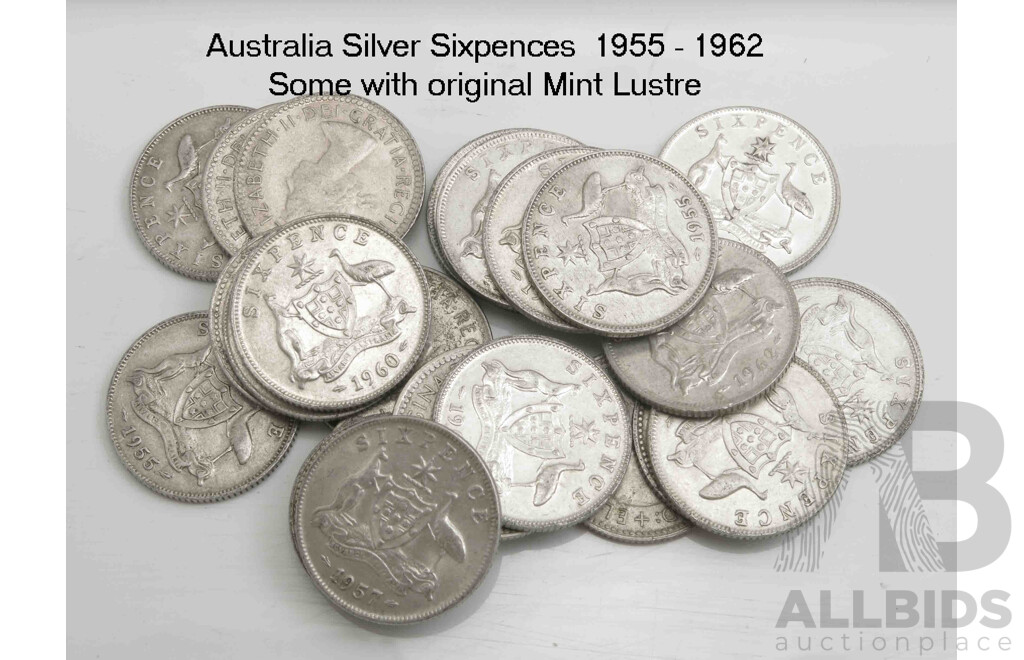 Collection of 24 Australian Silver Sixpences