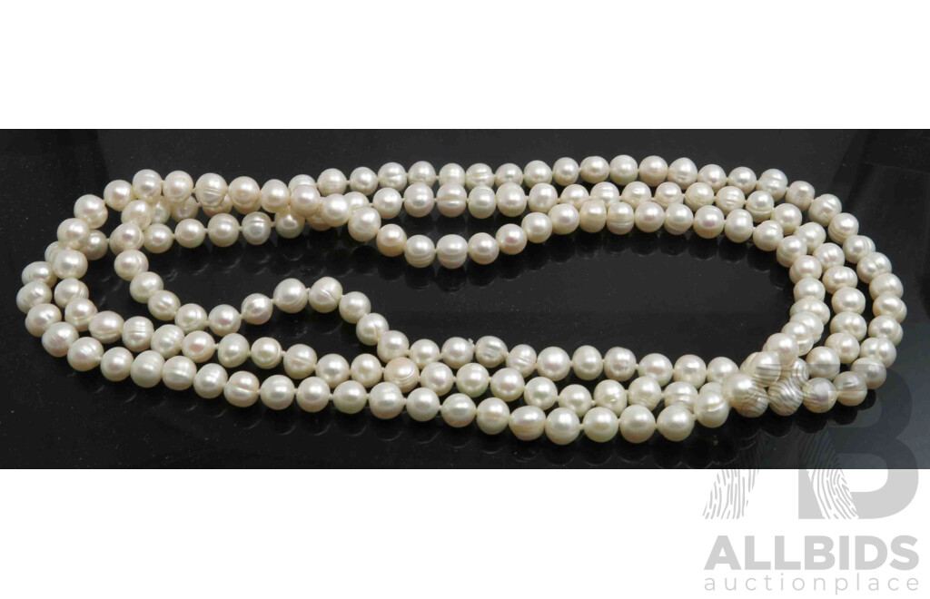 Extra Long Necklace of white Freshwater Cultured Pearls
