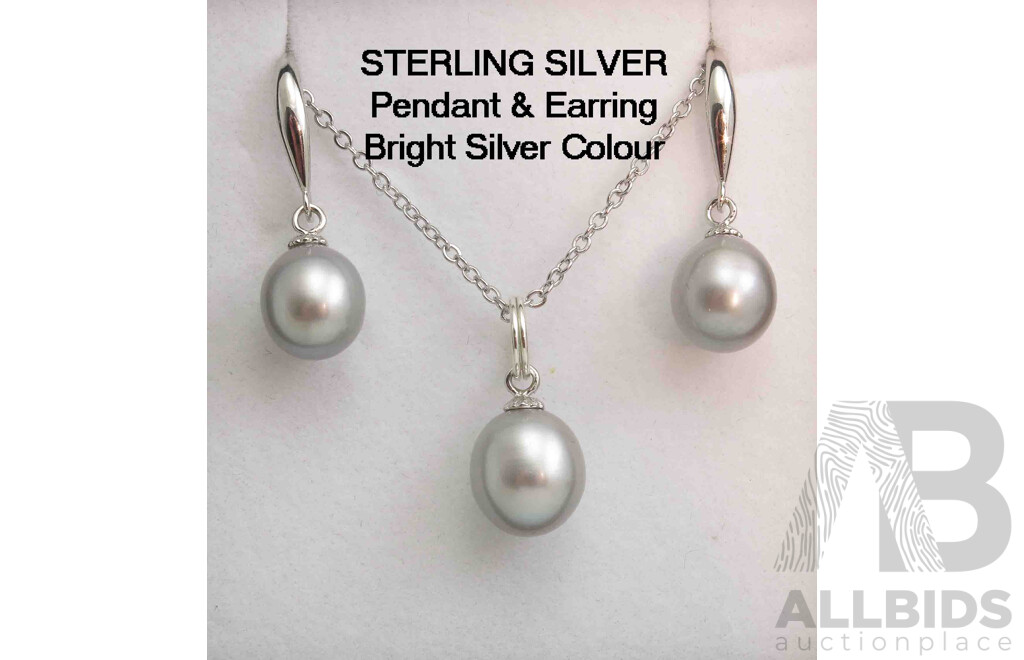 Sterling Silver Pearl Pendant & Earring Set