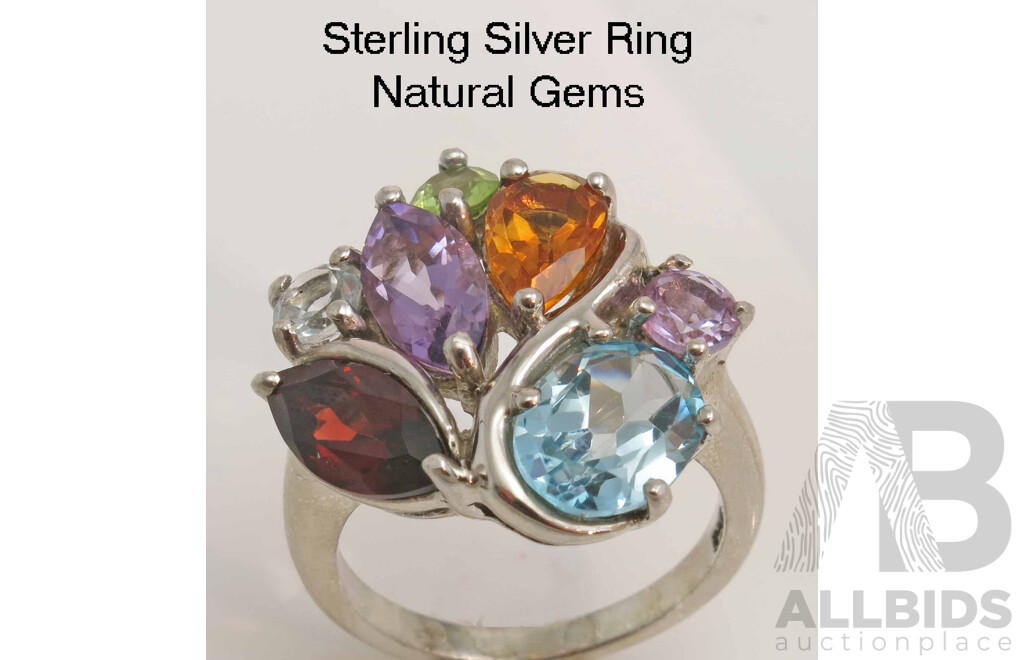Sterling Silver Ring - set with Natural Gems