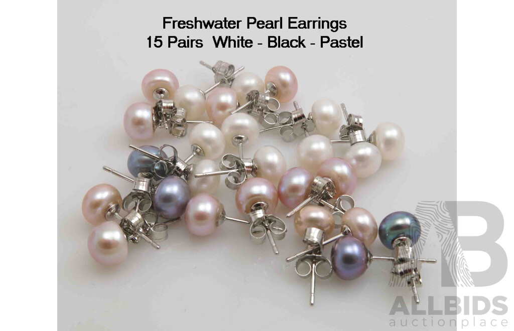 Collection of 15 Freshwater Pearl Earrings