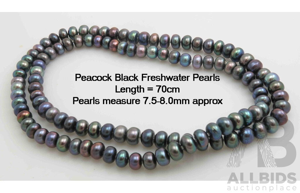 Long Necklace of Peacock Black Pearls
