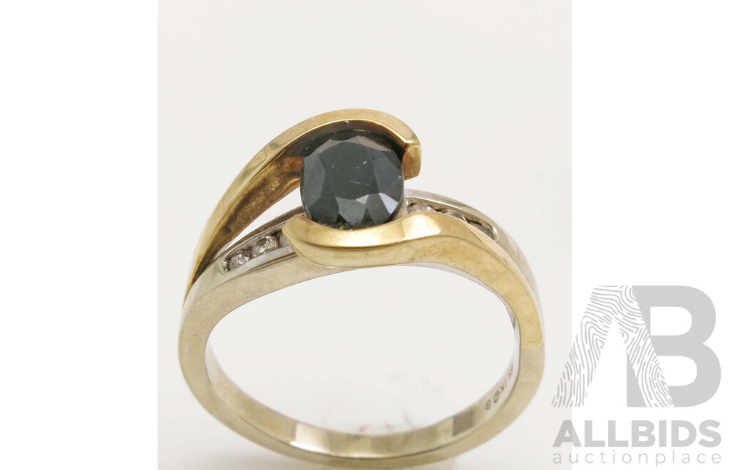 9ct Gold Ring: Natural Sapphire & Diamond Set Ring
