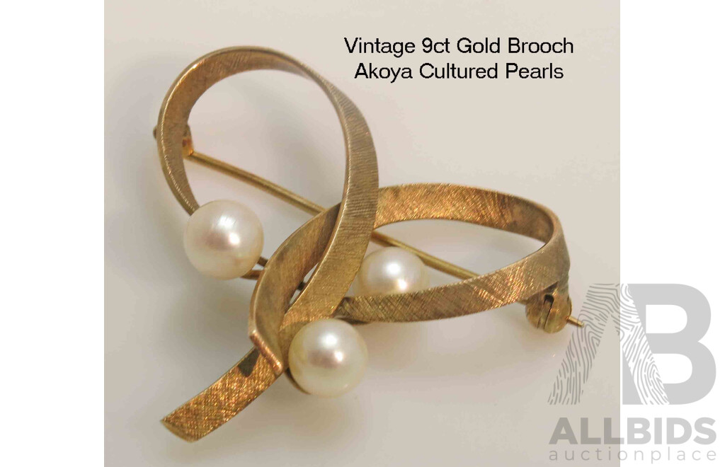Vintage 9ct Gold Pearl Brooch