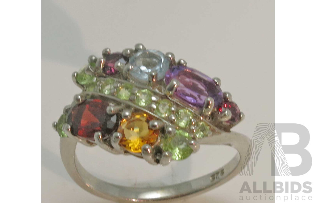Sterling Silver Ring - set with Facetted Natural Gems
