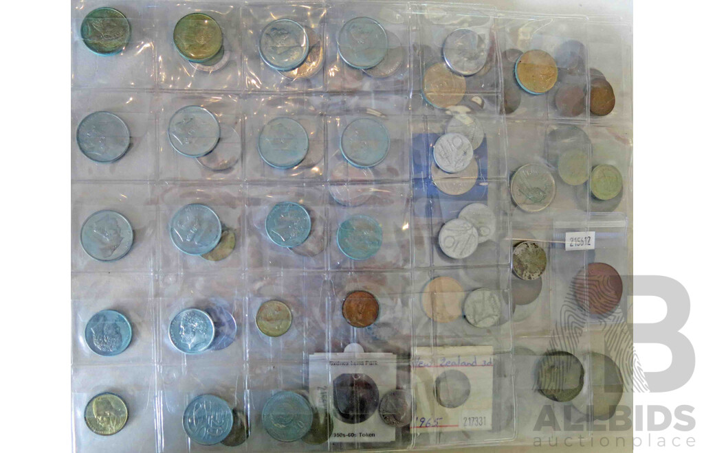 5 Coin Sheets with 120 plus world Coins - assorted countries