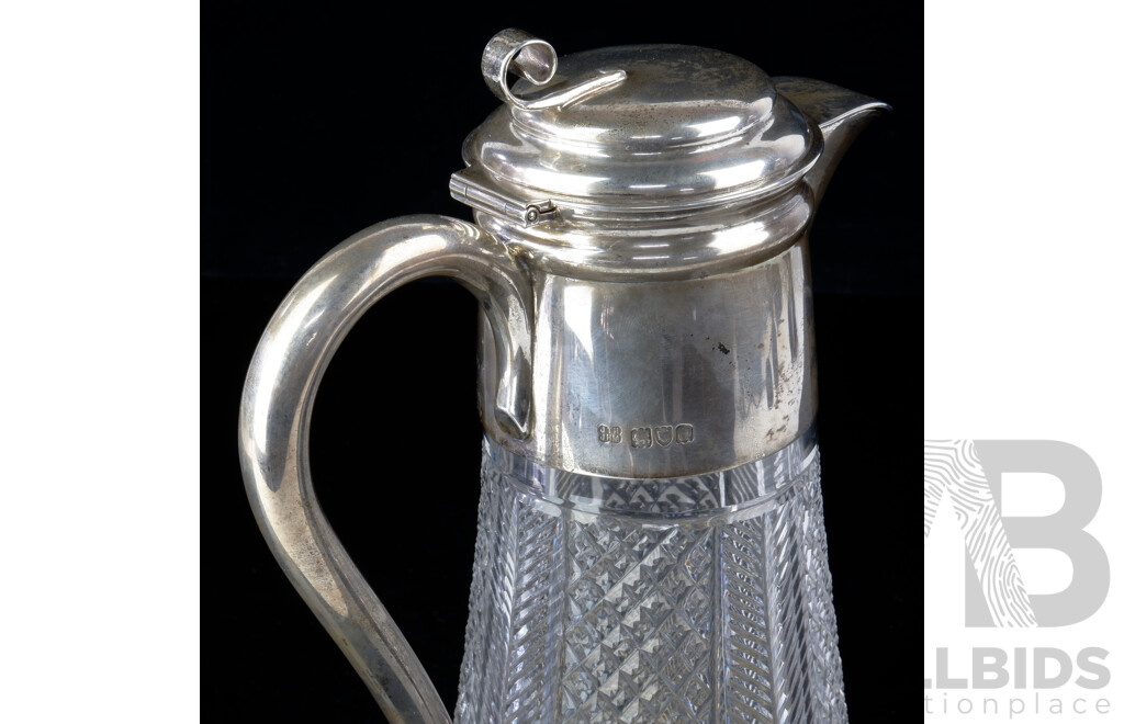 Antique Feather & Hob Claret Jug with Sterling Silver Mounts, London, 1899