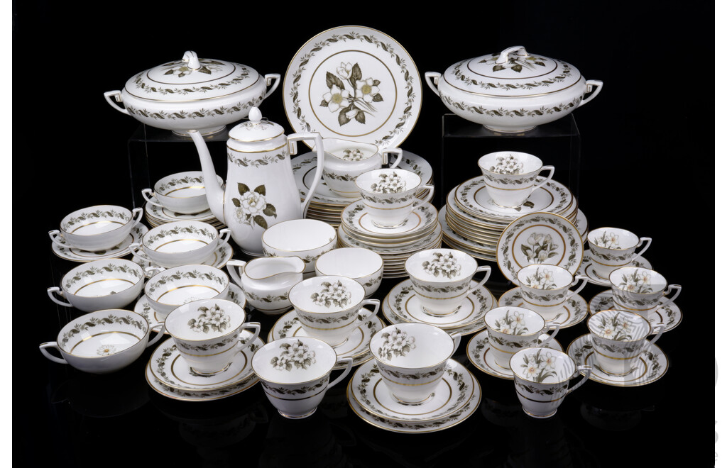 Royal Worcester Porcelain 78 Piece Dinner Service in Bernina Pattern