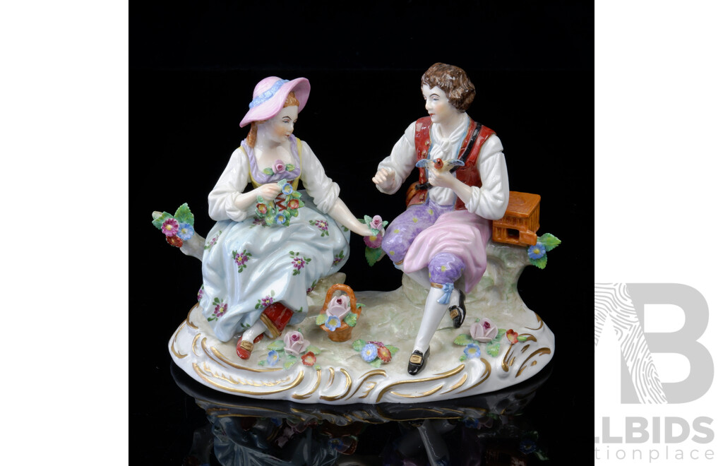 Antique German Sitzendorf Porcelain Courting Couples Figure